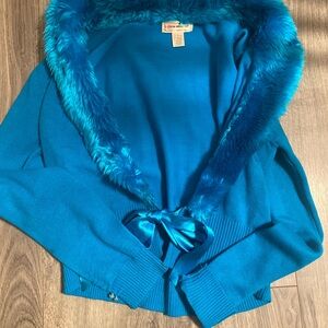 One Step Ahead Blue Faux Fur Trim Hoodie
